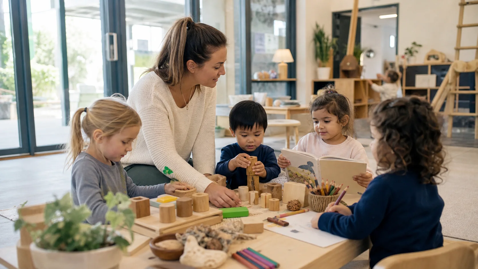 幼儿教师带领课堂活动的示意图