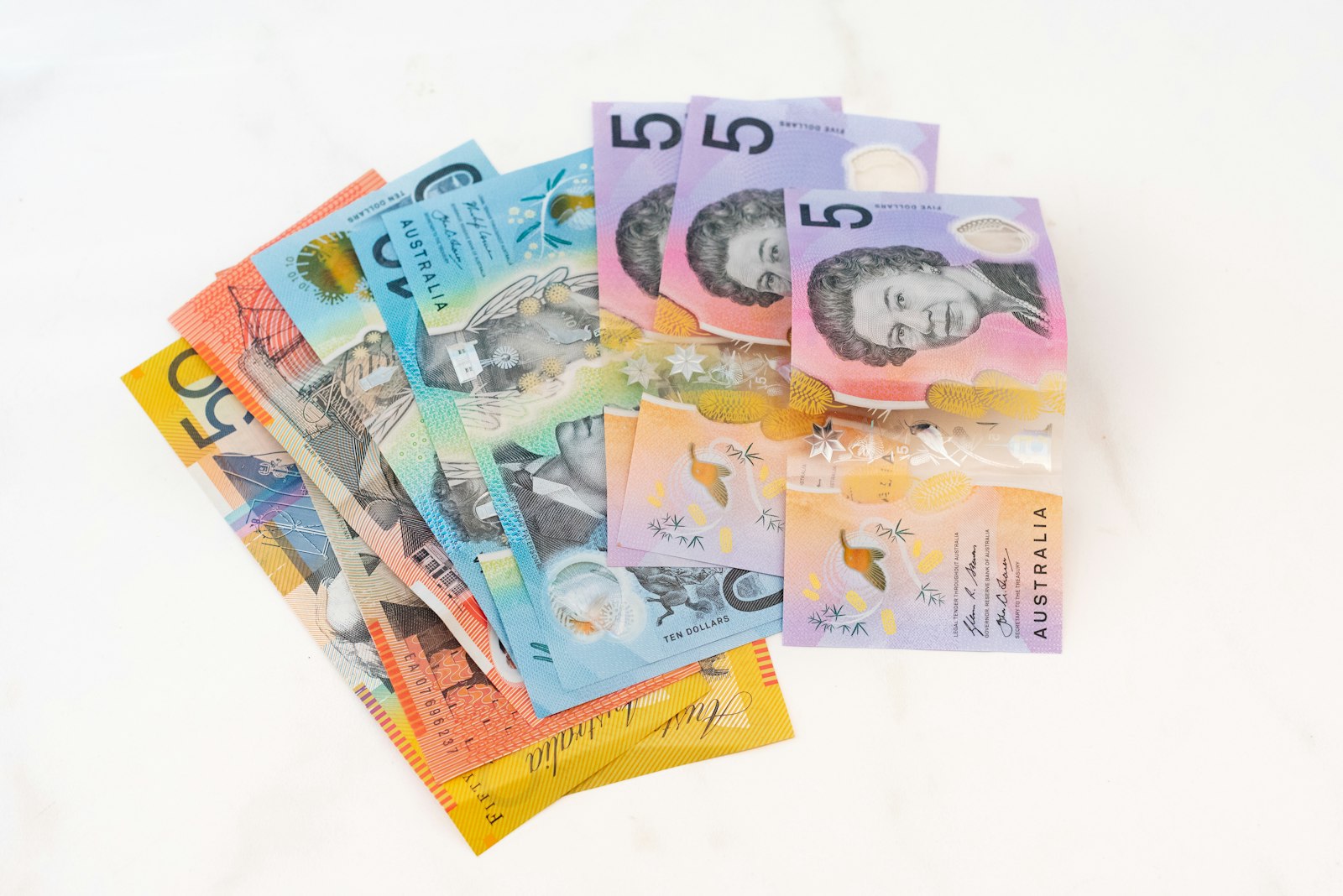 Assorted banknotes laid out on a table
